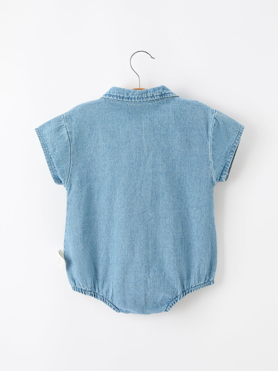 Baby Denim Romper Short Sleeve Polo Bodysuit