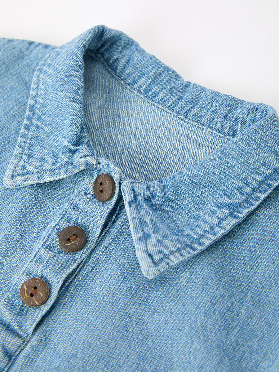 Baby Denim Romper Short Sleeve Polo Bodysuit