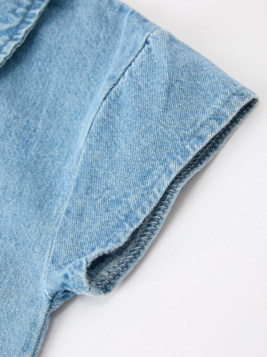 Baby Denim Romper Short Sleeve Polo Bodysuit