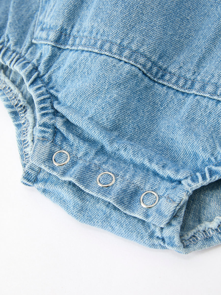 Baby Denim Romper Short Sleeve Polo Bodysuit