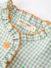 Fall Plaid Girls Dress Pumpkin Applique Ruffle Button Dress