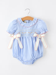 Blue Striped Girls Romper Church Christ Bishop Christening Ruffle Collar