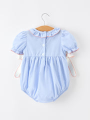 Blue Striped Girls Romper Church Christ Bishop Christening Ruffle Collar