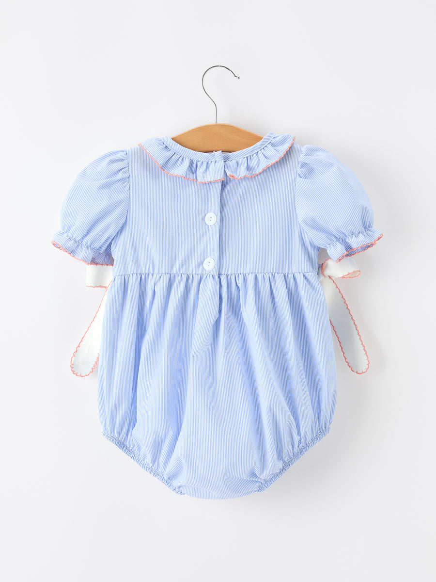 Blue Striped Girls Romper Church Christ Bishop Christening Ruffle Collar