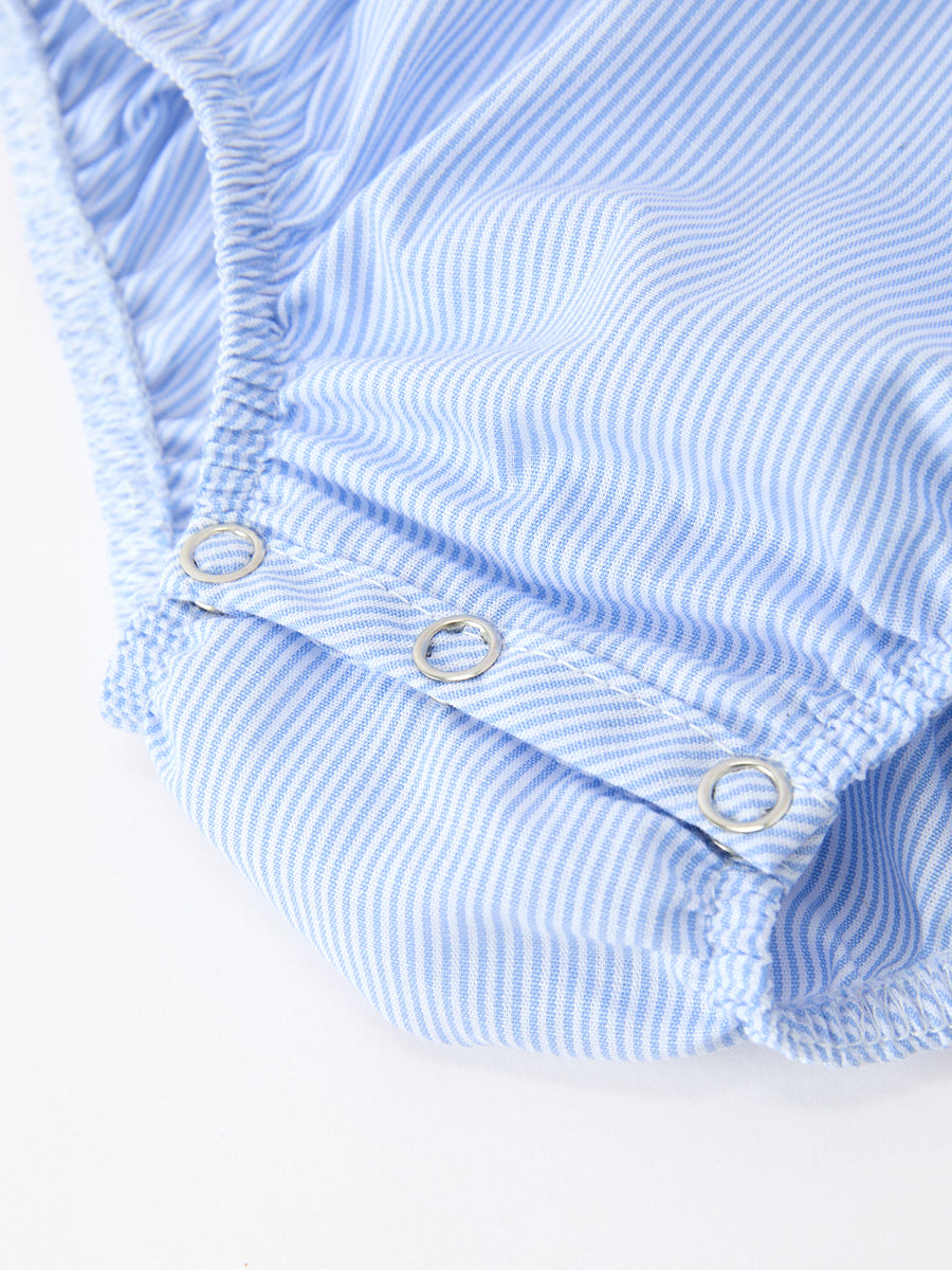 Blue Striped Girls Romper Church Christ Bishop Christening Ruffle Collar
