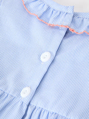 Blue Striped Girls Romper Church Christ Bishop Christening Ruffle Collar