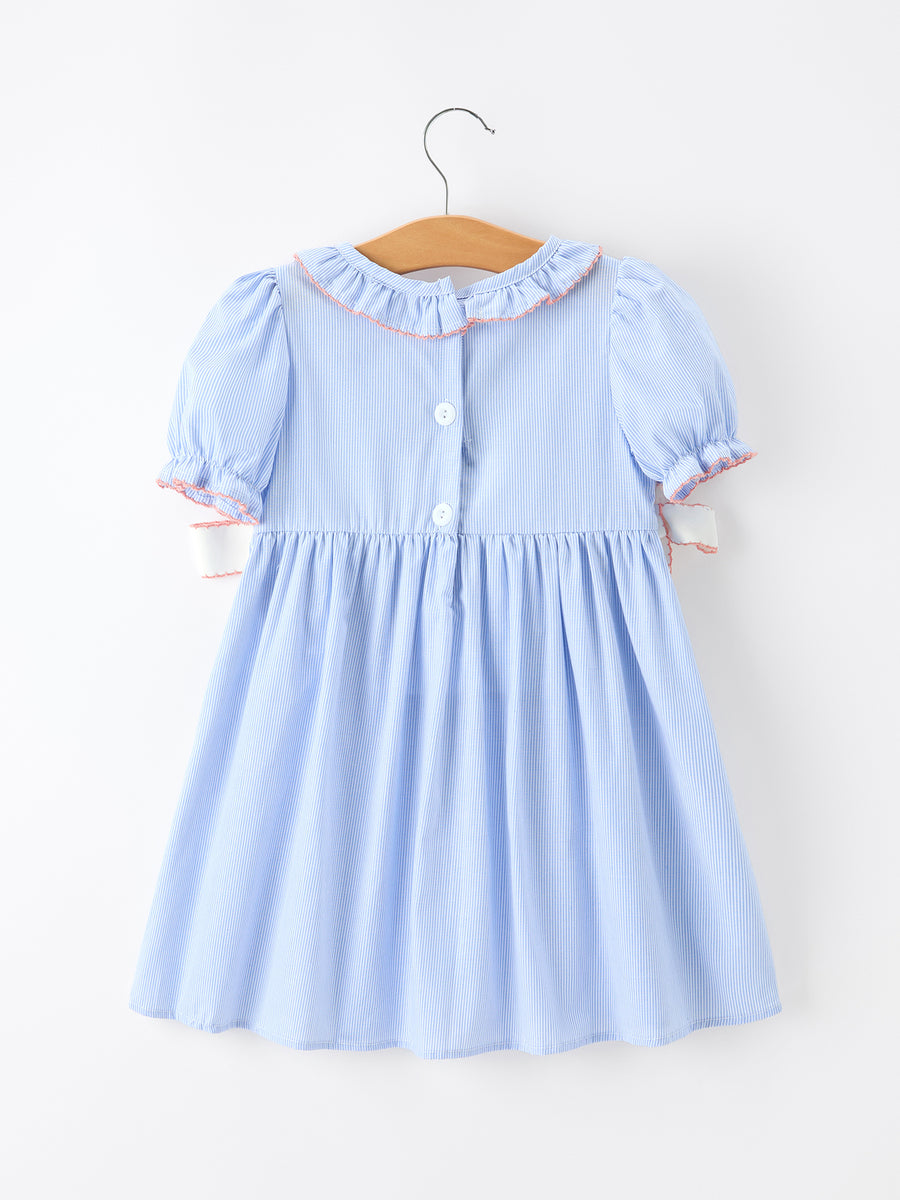 Blue Striped Girls Dress Church Christ Bishop Christening Ruffle Collar
