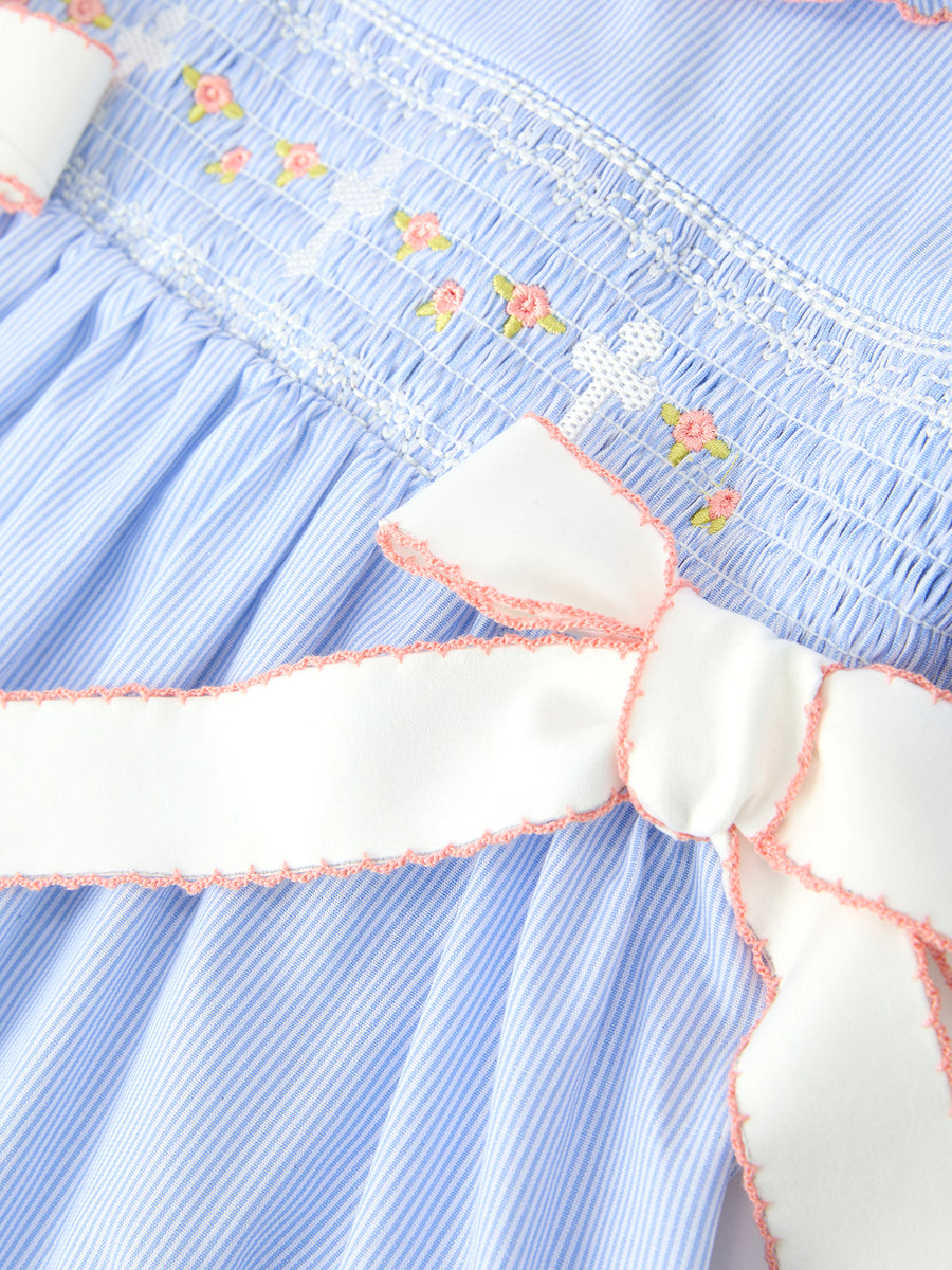 Blue Striped Girls Dress Church Christ Bishop Christening Ruffle Collar