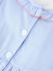 Blue Striped Girls Dress Church Christ Bishop Christening Ruffle Collar