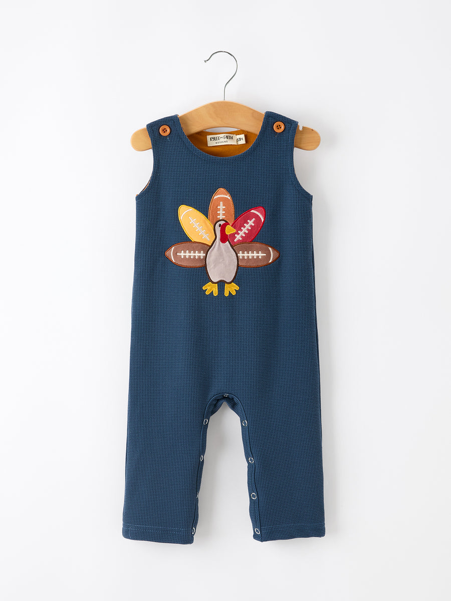 Thanksgiving Turkey Applique Baby Waffle Romper Sleeveless