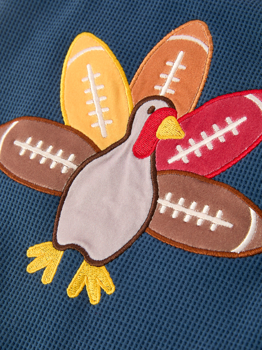 Thanksgiving Turkey Applique Baby Waffle Romper Sleeveless