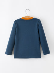 Thanksgiving Turkey Applique Kids Navy Waffle Long Sleeve Top Shirt