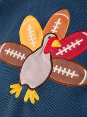 Thanksgiving Turkey Applique Kids Navy Waffle Long Sleeve Top Shirt