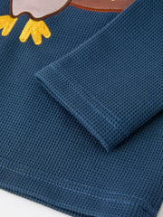 Thanksgiving Turkey Applique Kids Navy Waffle Long Sleeve Top Shirt