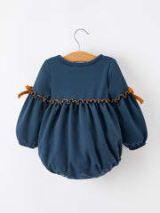 Thanksgiving Fall Turkey Applique Navy Baby Girls Romper