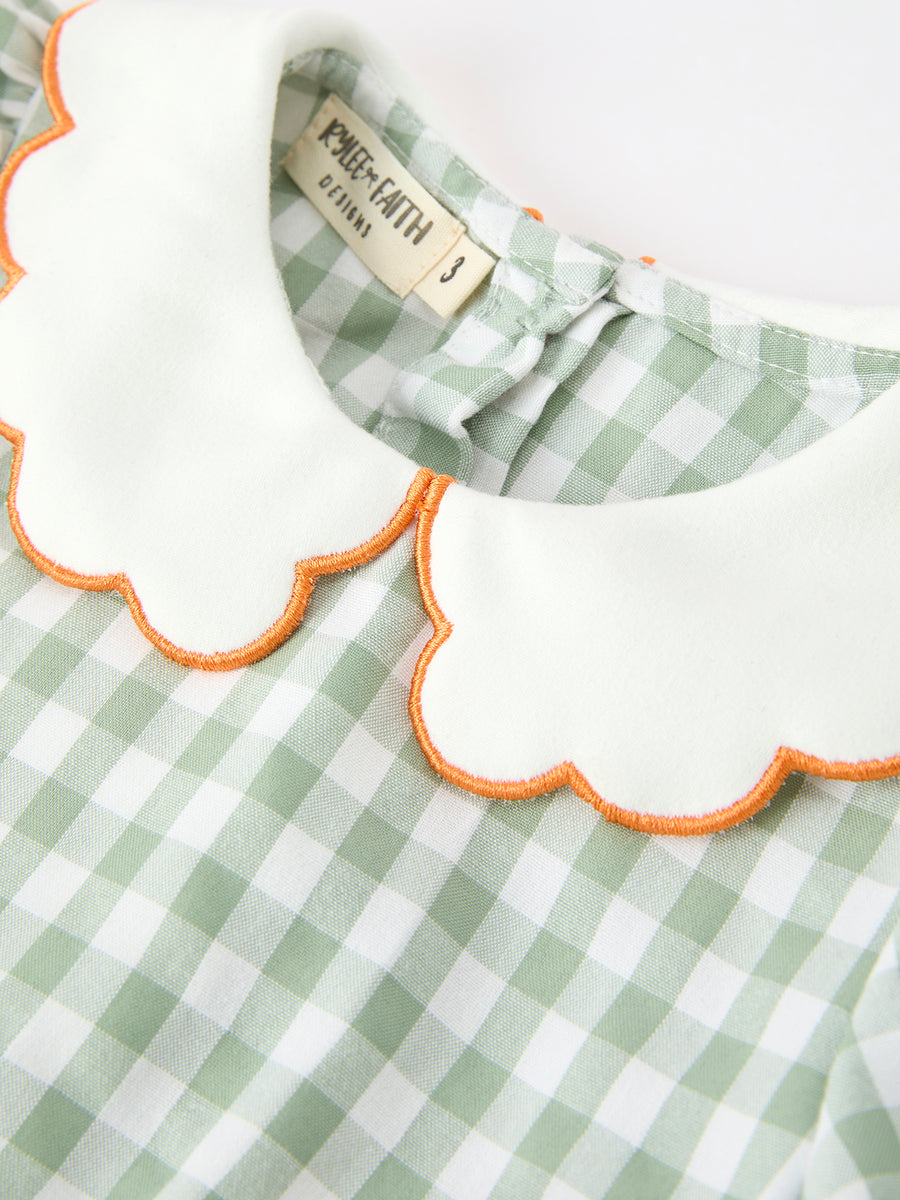 Fall Plaid Girls Dress Pumpkin Bow Smocked Peter Pan Collar
