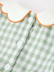 Fall Plaid Girls Dress Pumpkin Bow Smocked Peter Pan Collar