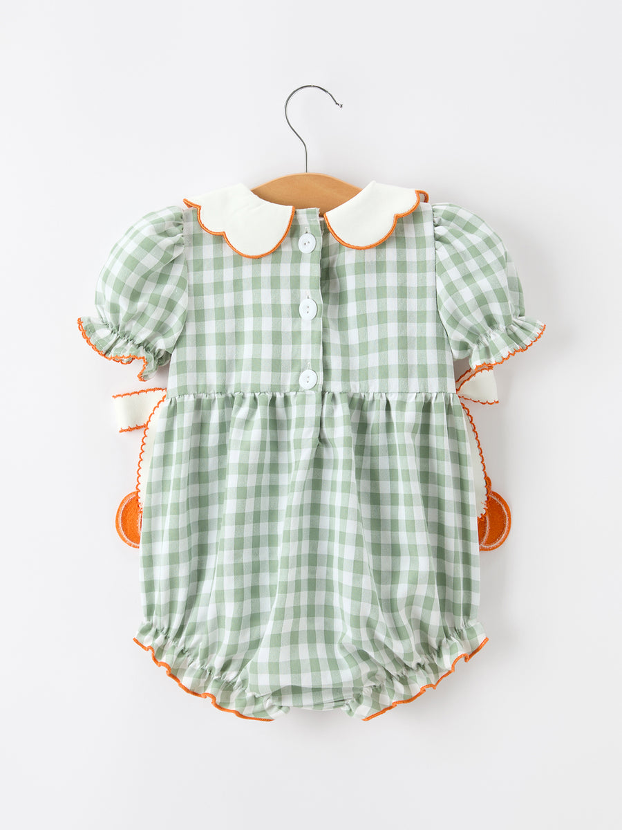 Fall Plaid Baby Girl Romper Pumpkin Bow Peter Pan Collar