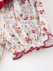 Fall Pumpkin Embroidery Girls Dress Floral Ruffle Collar Dress