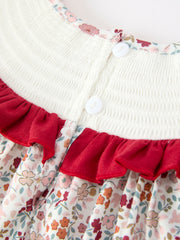 Fall Pumpkin Embroidery Girls Dress Floral Ruffle Collar Dress