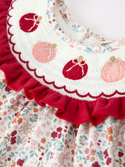 Fall Pumpkin Embroidery Baby Girl Outfit Set Red Bloomer Set