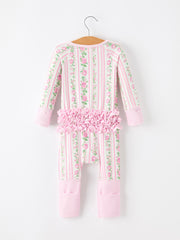 Pink Floral Baby Girl Romper Zipper Sleepwear Ruffle Jumpsuit