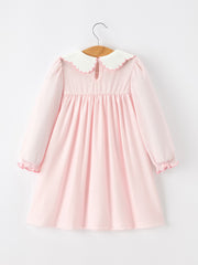 Pink Duck Embroidered Baby Girl Dress Peter Pan Collar Bow Dress