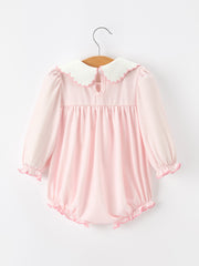 Pink Duck Embroidered Baby Girl Romper Ruffle Collar