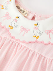Pink Duck Embroidered Baby Girl Romper Ruffle Collar