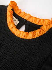 Girls Halloween Dog Pumpkin Embroidered Dress Puff Sleeve