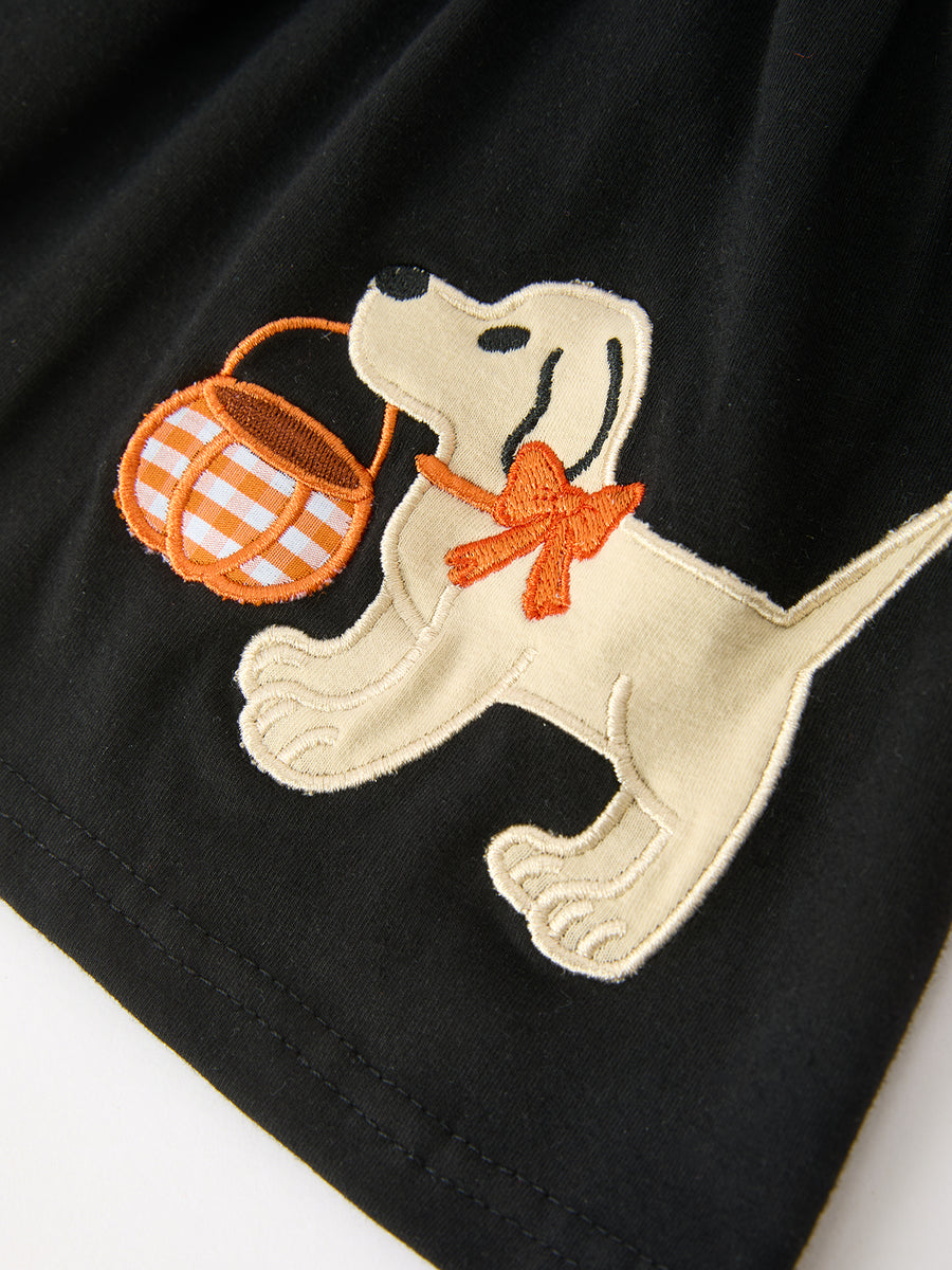 Girls Halloween Dog Pumpkin Black Bloomers Set
