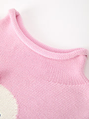 Girls Ghost Bow Knit Sweater Halloween Cute Embroidered Pullover