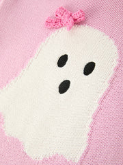 Girls Ghost Bow Knit Sweater Halloween Cute Embroidered Pullover