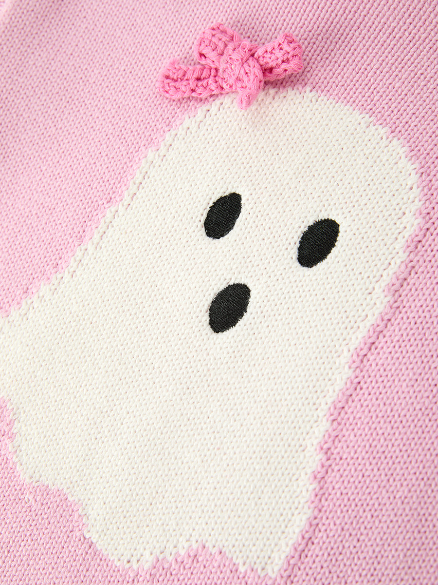 Girls Ghost Bow Knit Sweater Halloween Cute Embroidered Pullover
