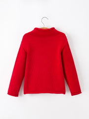 Baby Girl Christmas Red Knit Sweater with Embroidered Tree Appliqué