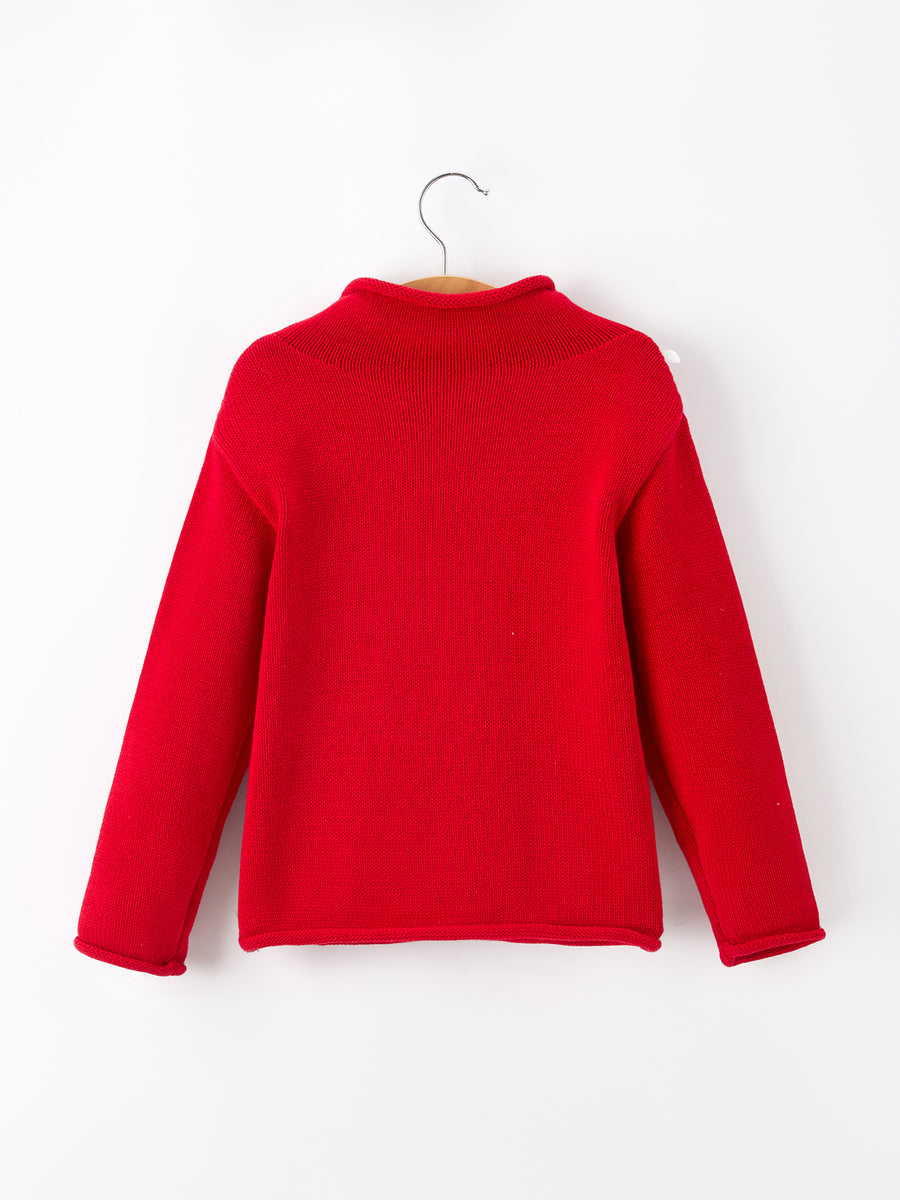 Baby Girl Christmas Red Knit Sweater with Embroidered Tree Appliqué