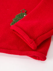 Baby Girl Christmas Red Knit Sweater with Embroidered Tree Appliqué