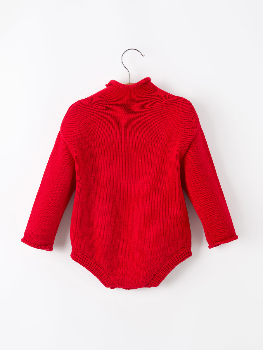 Baby Girls Christmas Red Knit Tree Appliqué Romper