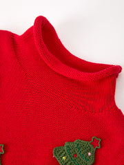 Baby Girls Christmas Red Knit Tree Appliqué Romper