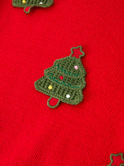 Baby Girls Christmas Red Knit Tree Appliqué Romper