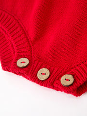 Baby Girls Christmas Red Knit Tree Appliqué Romper