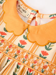 Fall Floral Stripe Girls Dress Petals Collar Smocked