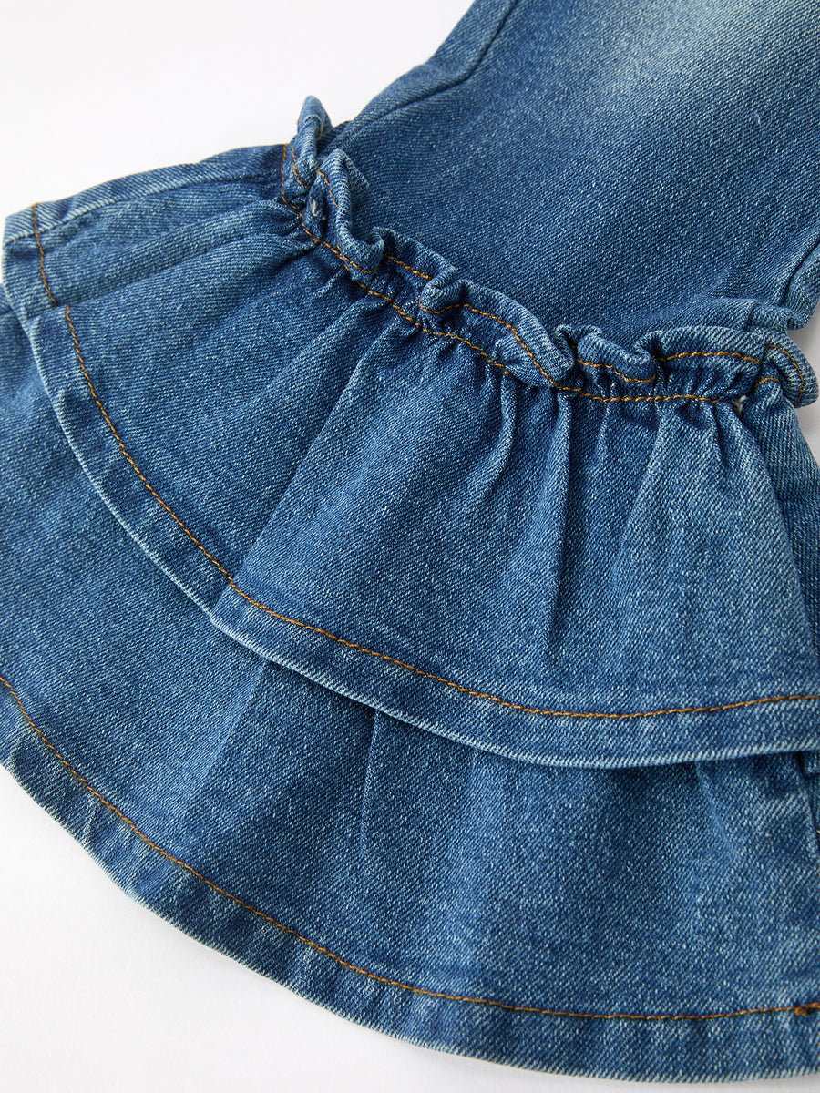 Girls Denim Leggings Ruffle Bell Bottom Pants