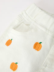 Girls Pumpkin Embroidered Wide-Leg Pants Fall Scallop Hem Casual Pants