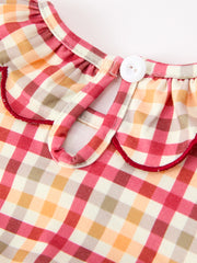 Thanksgiving Turkey Pumpkin Maple Leaf Plaid Baby Girls Romper