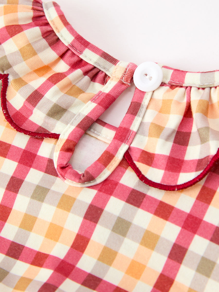 Thanksgiving Turkey Pumpkin Maple Leaf Plaid Baby Girls Romper