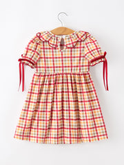 Thanksgiving Turkey Pumpkin Maple Leaf Smocked Plaid Dress