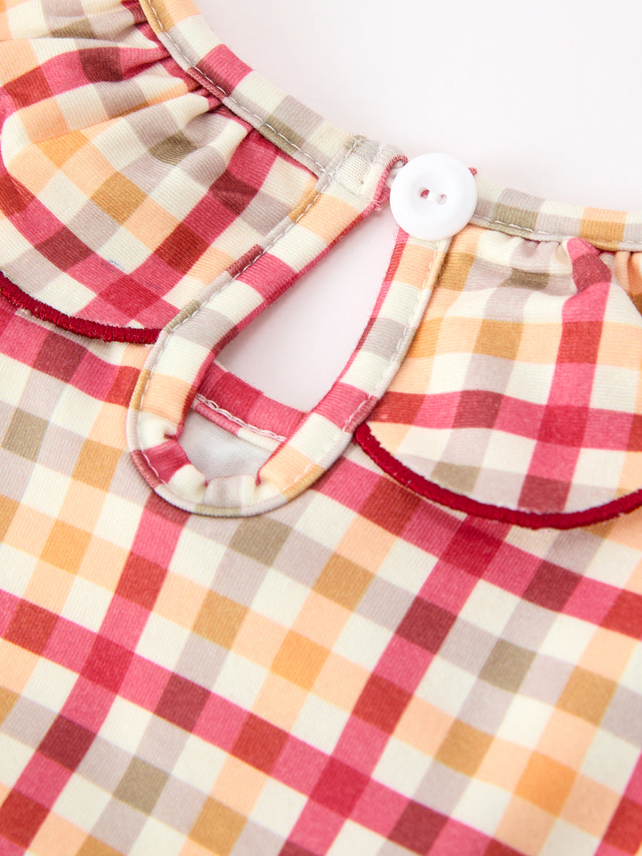 Thanksgiving Turkey Pumpkin Maple Leaf Smocked Plaid Dress