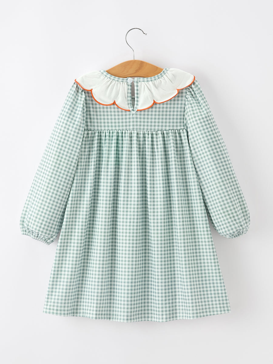 Halloween Thanksgiving Pumpkin Embroidery Girls Dress Peter Pan Collar