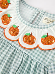 Halloween Thanksgiving Pumpkin Embroidery Girls Dress Peter Pan Collar